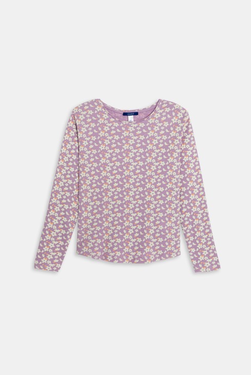 T-shirt côtelé imprimé mauve Fille 1