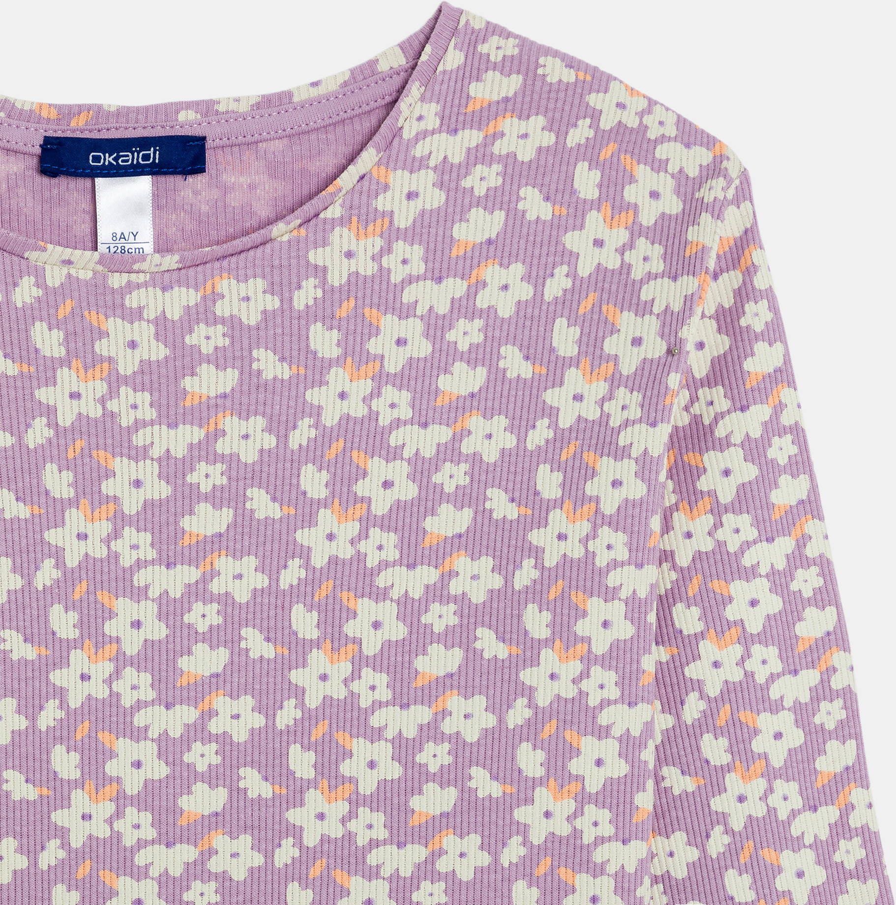 T-shirt côtelé imprimé mauve Fille 2