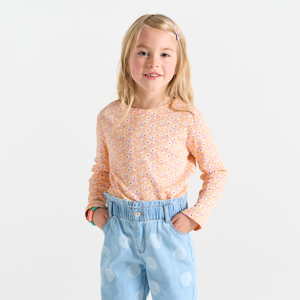 Girl's apricot ribbed printed T-shirt 1