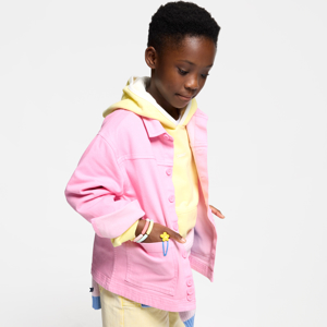 Girl's plain pink canvas overshirt 1