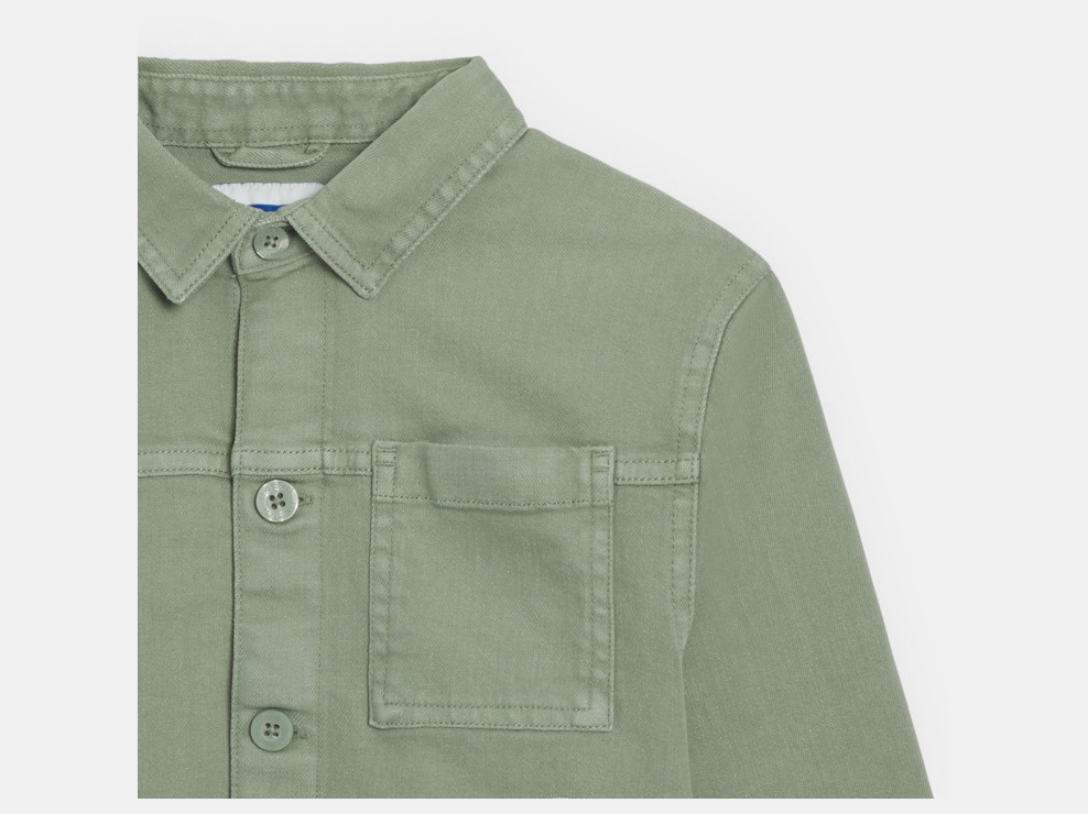 Overshirt in tela tinta unita kaki bambino 2