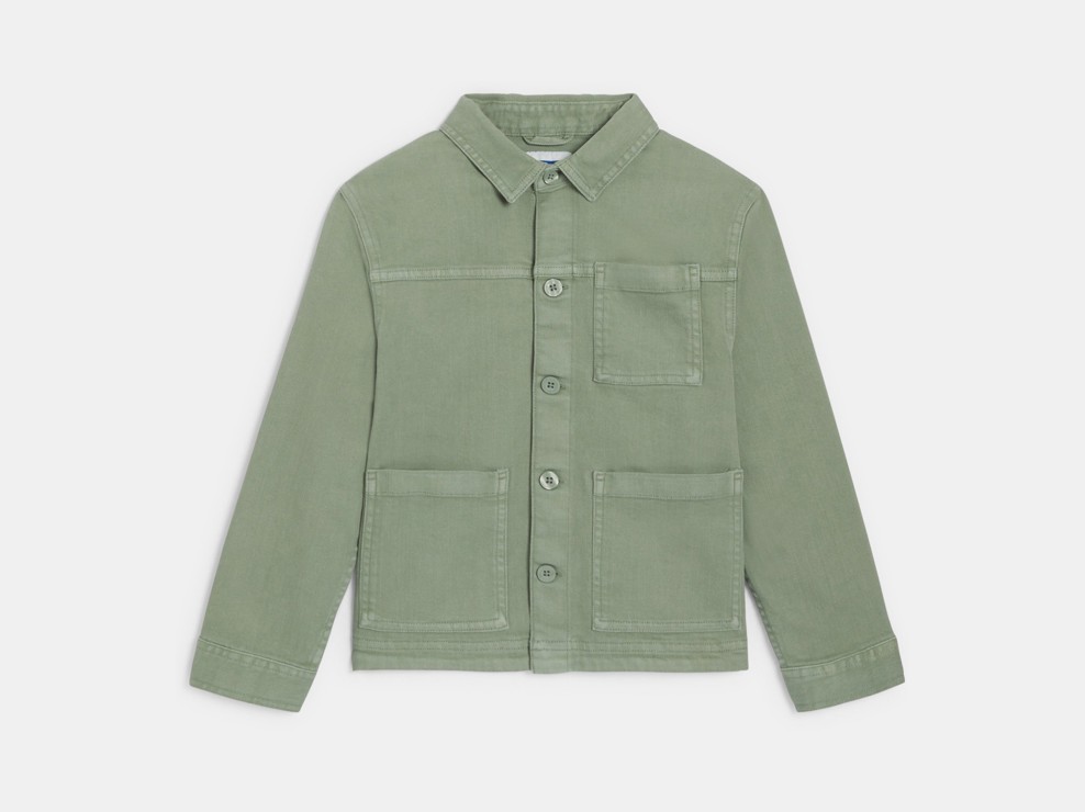 Overshirt in tela tinta unita kaki bambino 1