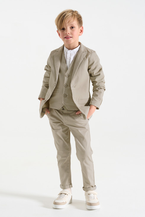 Einfarbige beige Anzugjacke für Jungen 2