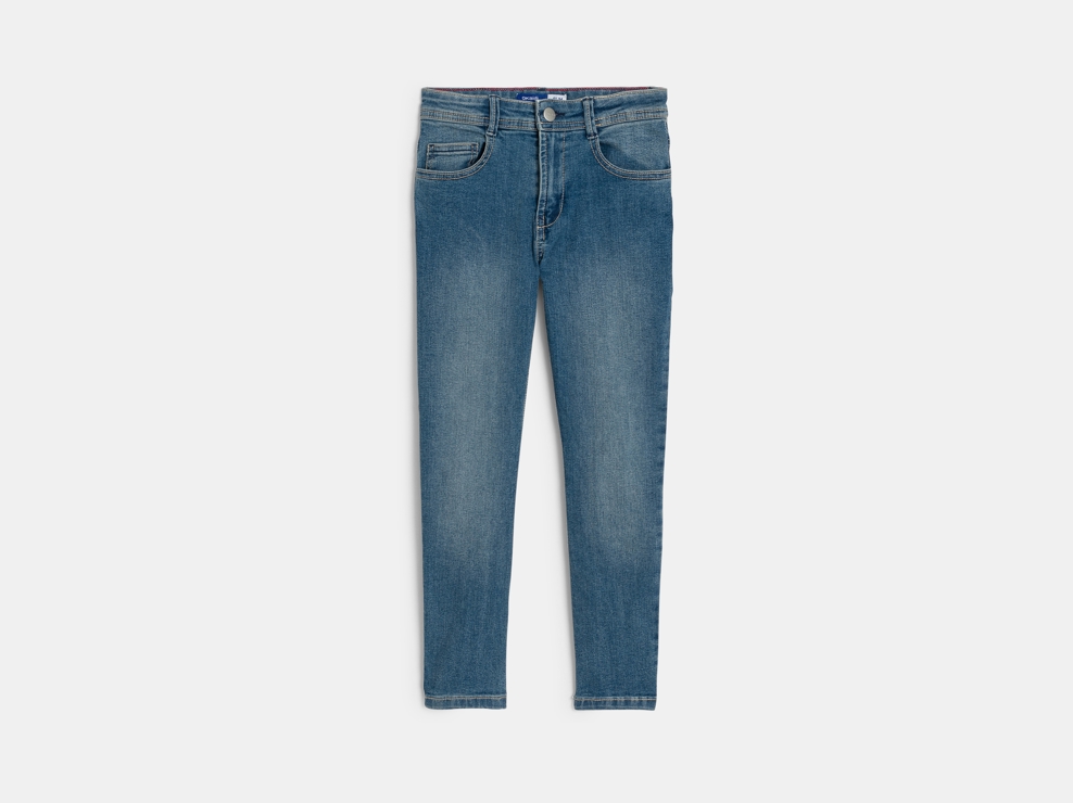 Schmal geschnittene, blaue Denim-Jeans für Jungs 1