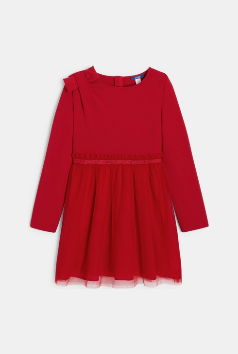 Robe chic bi-matière rouge Fille