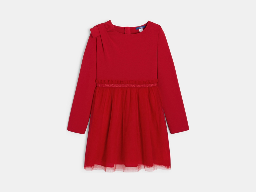 Robe chic bi-matière rouge Fille 2