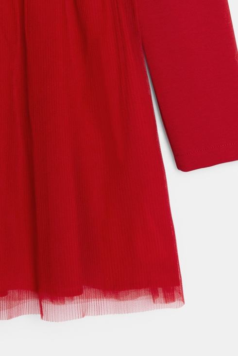 Schickes rotes Kleid aus zwei Materialien für Mädchen 2