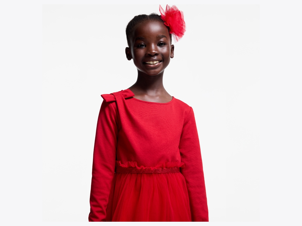 Abito elegante bimateriale rosso Bambina 1