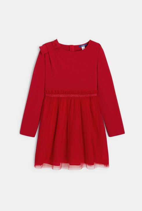 Girl's elegant red two-fabric dress 2