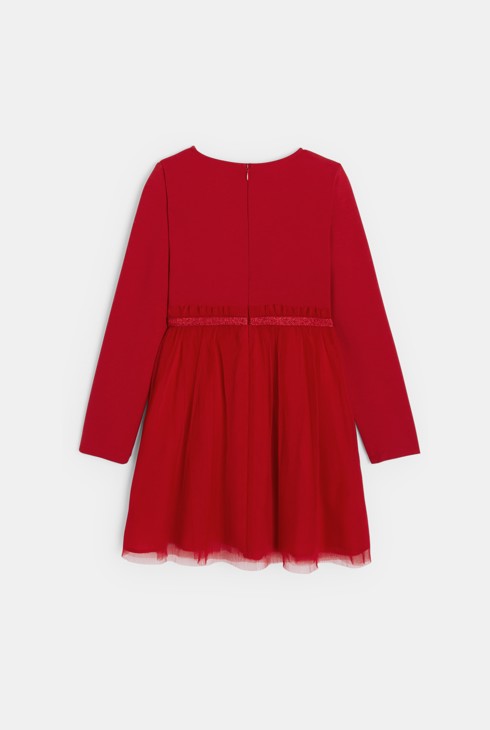 Robe chic bi-matière rouge Fille