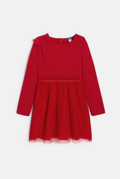Robe chic bi-matière rouge Fille 2