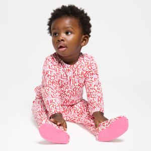 Baby girl's red slogan sleepsuit 1