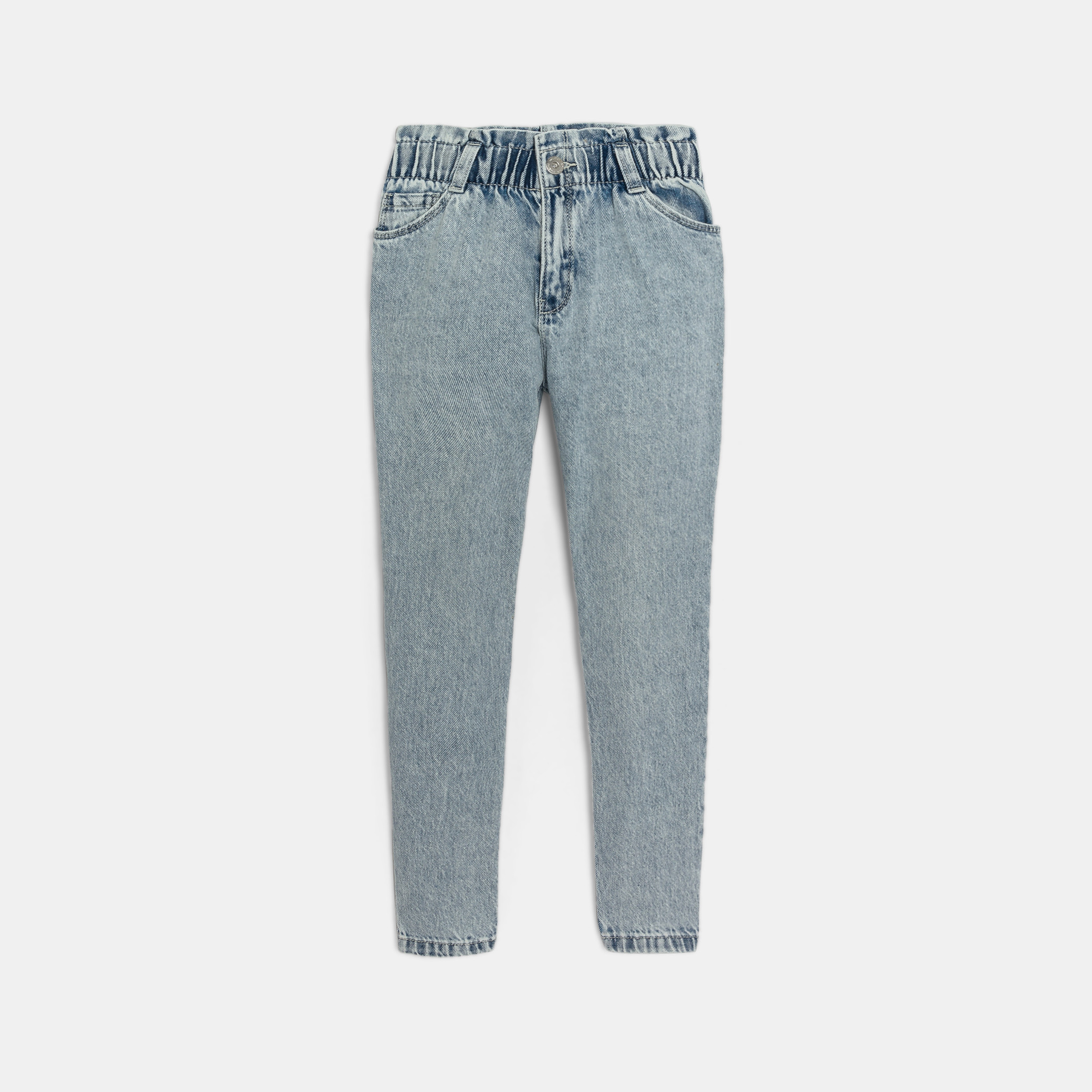 Girl's blue faded paperbag mom jeans Okaïdi & Obaïbi
