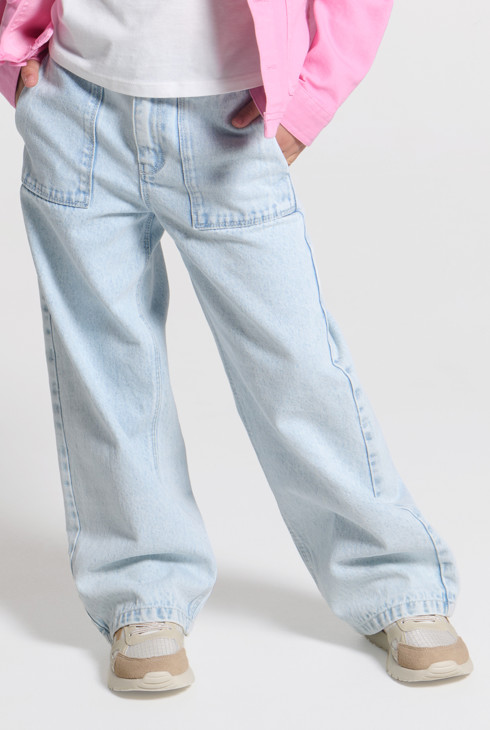 Weite blaue Washed Jeans für Mädchen 2