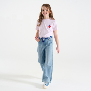 Girl's blue wide-leg jeans with belt 1