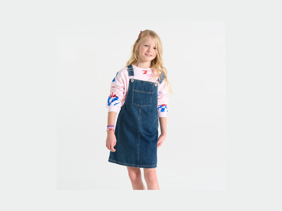 Robe-salopette en jean brut bleu Fille 1