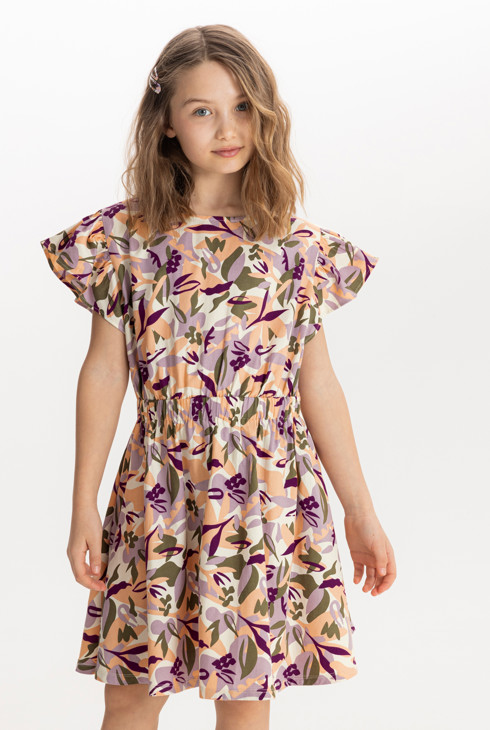 Bedrucktes fließendes Kleid in Orange für Mädchen 2