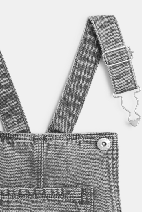 Robe-salopette en jean délavé gris Fille