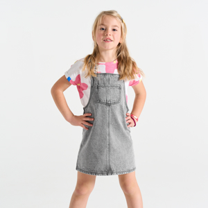 Girl's grey faded denim dungaree dress 1