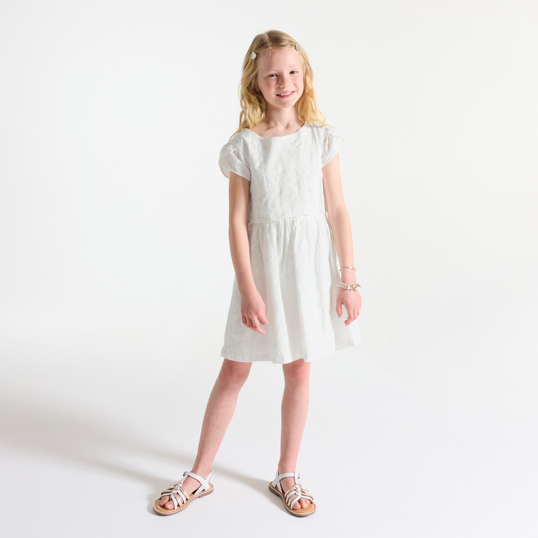 Veste en sergé brodée fille Crème