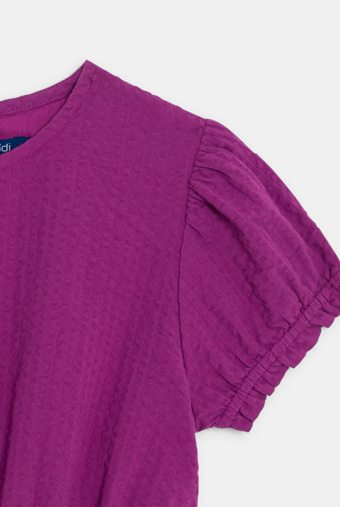 Einfarbiges rötlich-violettes Kleid mit kurzen Ärmeln für Mädchen