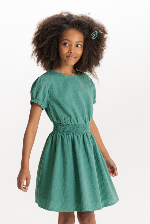 Robe unie manches courtes vert Fille 2