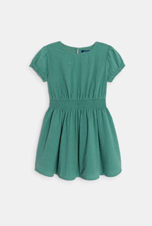 Girl's plain green short-sleeve dress 2