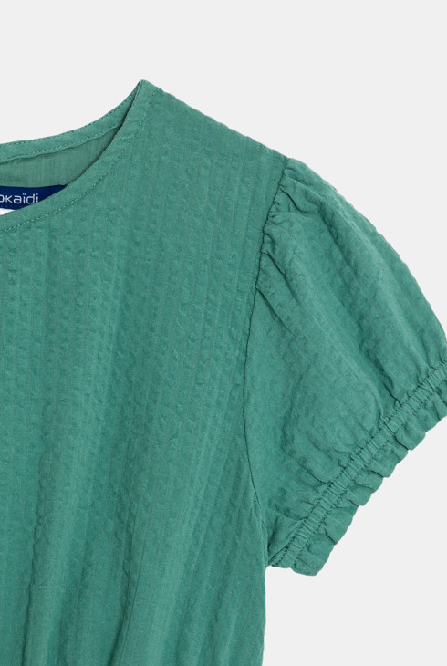 Dekliška enobarvna zelena obleka s kratkimi rokavi 2