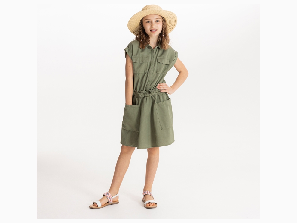 Robe-chemise manches courtes kaki Fille 1