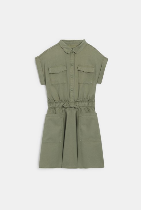 Girl's khaki short-sleeved shirt-dress 2