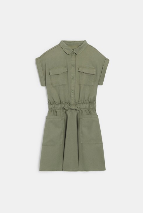 Robe-chemise manches courtes kaki Fille 1
