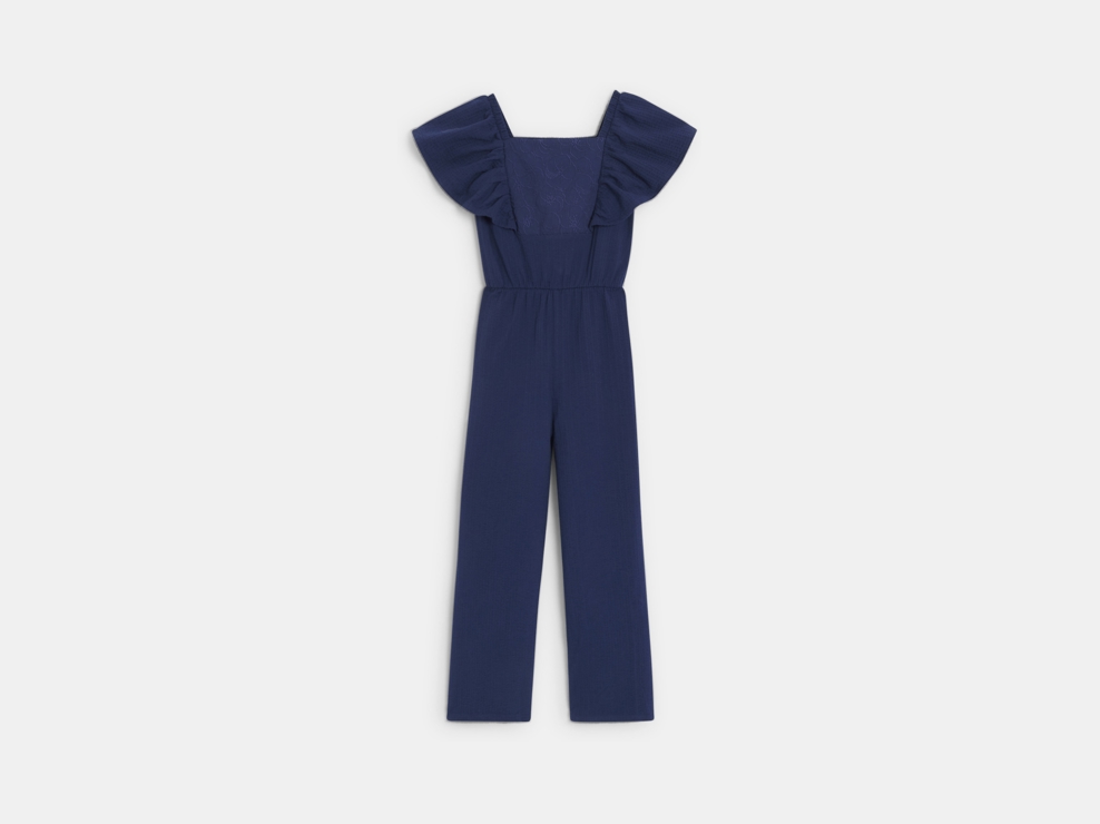 Combinaison-pantalon brodée manches courtes bleu marine Fille 1
