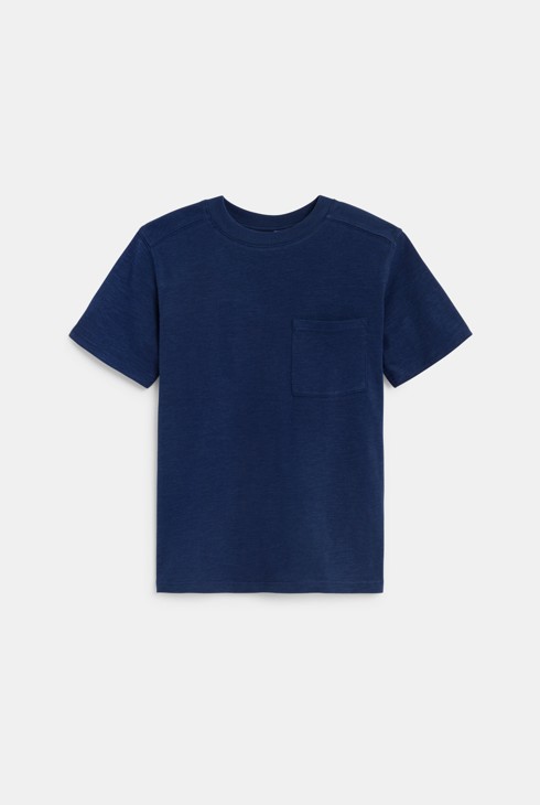 Einfarbiges marineblaues Kurzarm-T-Shirt für Jungen 2