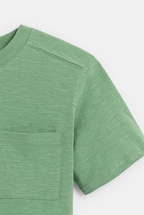 Kurzärmeliges, einfarbig grünes T-Shirt für Jungen 2