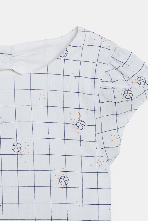 Blouse manches courtes à carreaux blanc Fille
