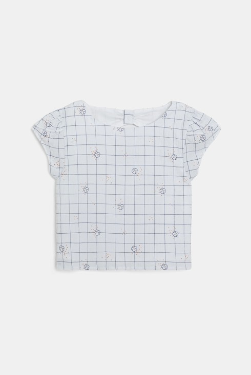 Girl's white checked short-sleeved blouse 2
