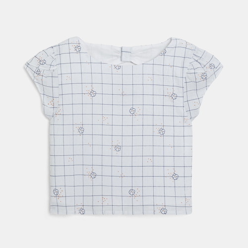 Girl's white checked short-sleeved blouse 1