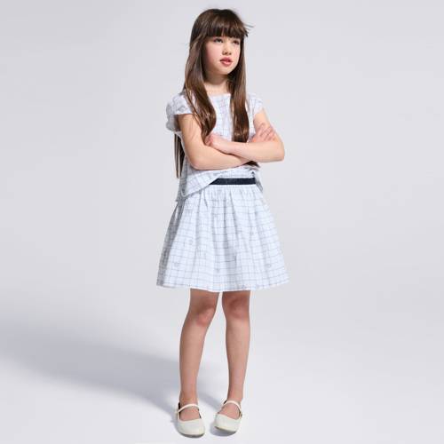 Girl's white checked short-sleeved blouse 1