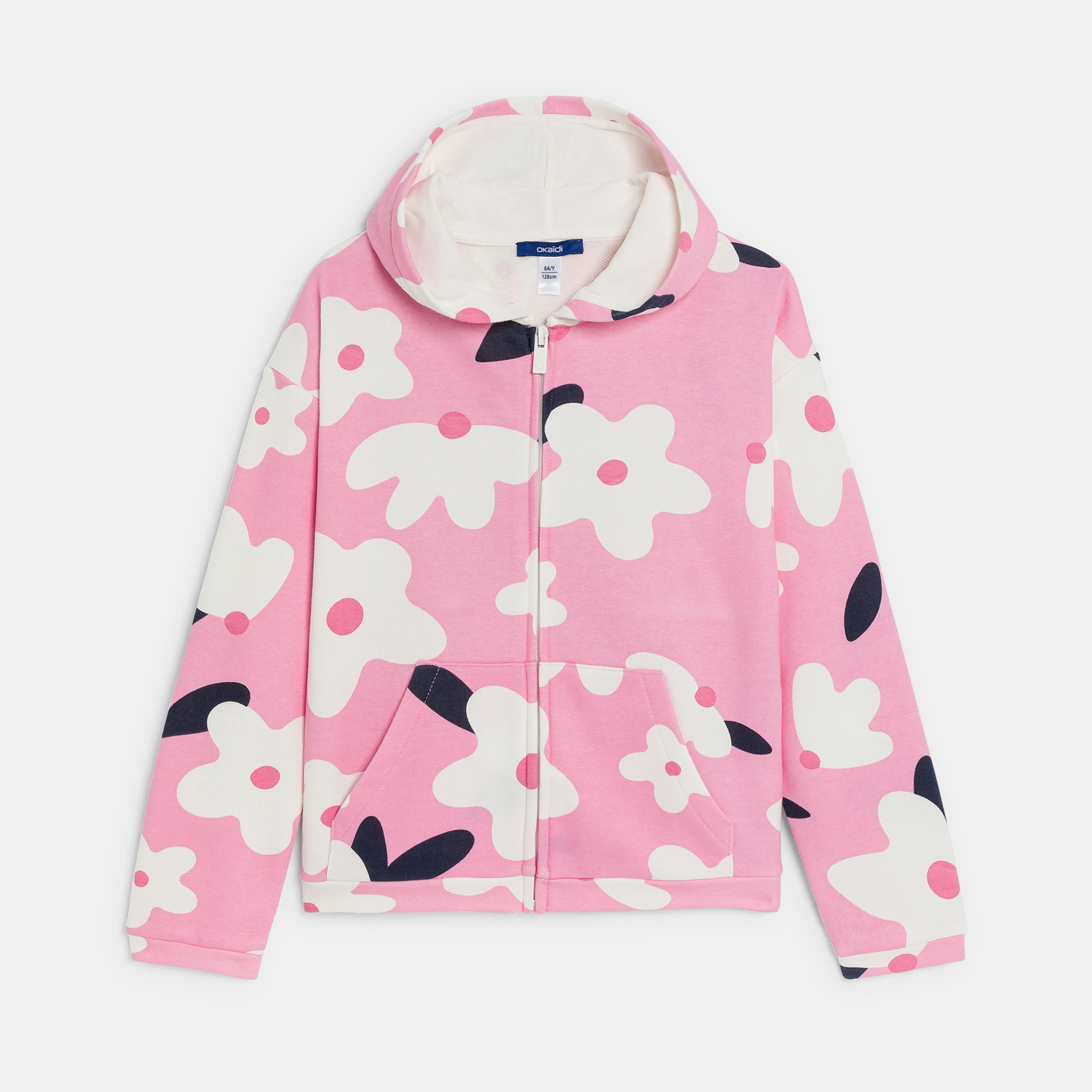 Girl's pink floral fleece hoodie Okaïdi & Obaïbi
