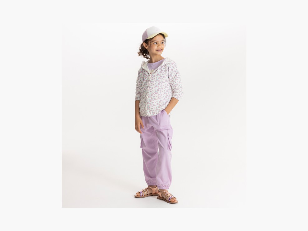 Maglia in tessuto felpato malva a fiori bambina 1