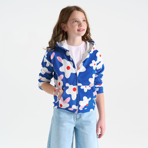 Girl's blue floral fleece hoodie 1