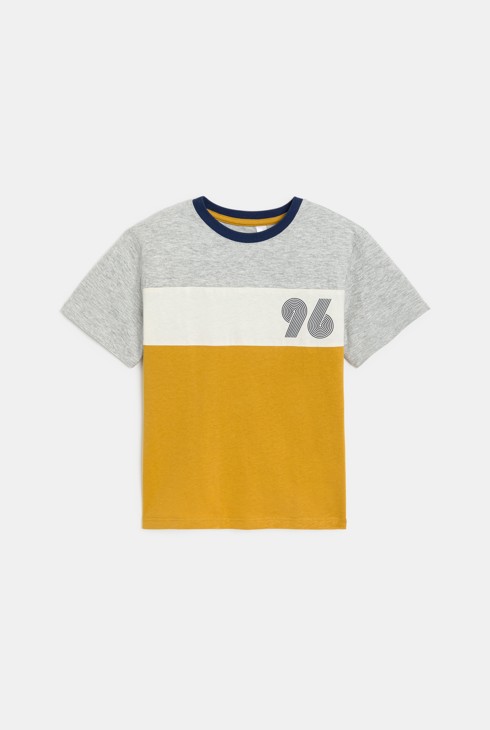 Kurzärmliges currygelbes Colorblock-T-Shirt für Jungen 2