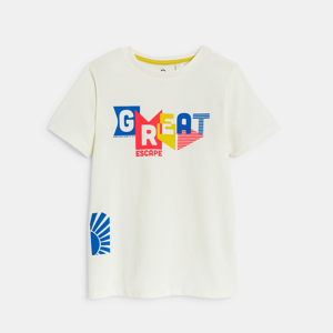 Boy's white slogan T-shirt with short sleeves 1