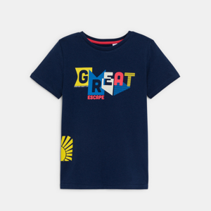 Boy's navy blue short-sleeve slogan T-shirt 1