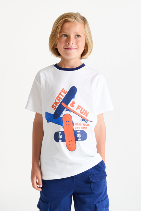 T-shirt manches courtes motif skate blanc Garçon 1