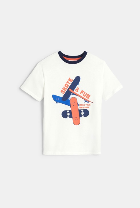 Weißes Kurzarm-T-Shirt mit Skateboard für Jungen 2
