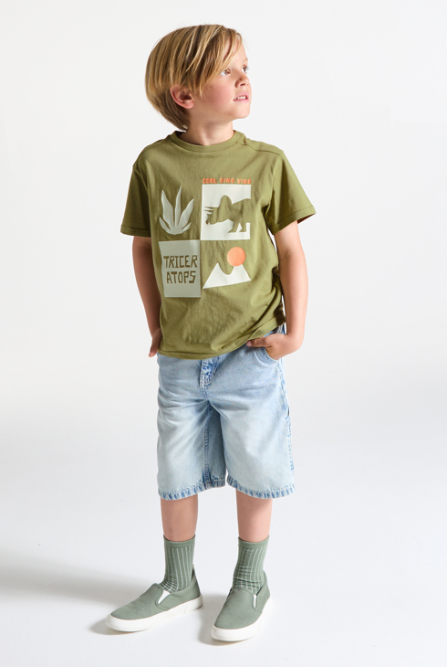 T-shirt manches courtes motif dinosaure kaki Garçon 1