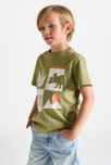 T-shirt manches courtes motif dinosaure kaki Garçon 4