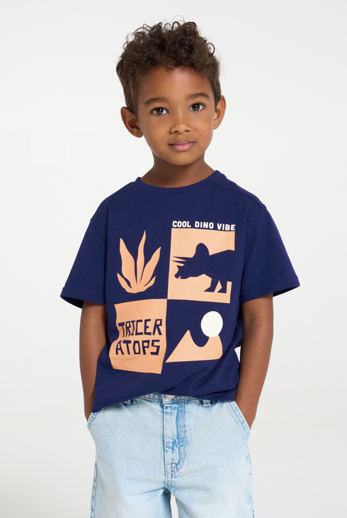 Camiseta de manga corta motivo dinosaurio azul niño 1