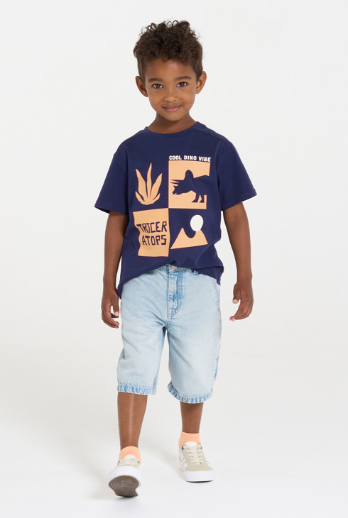 Blaues Kurzarm-T-Shirt mit Dinosaurier-Motiv für Jungen 2